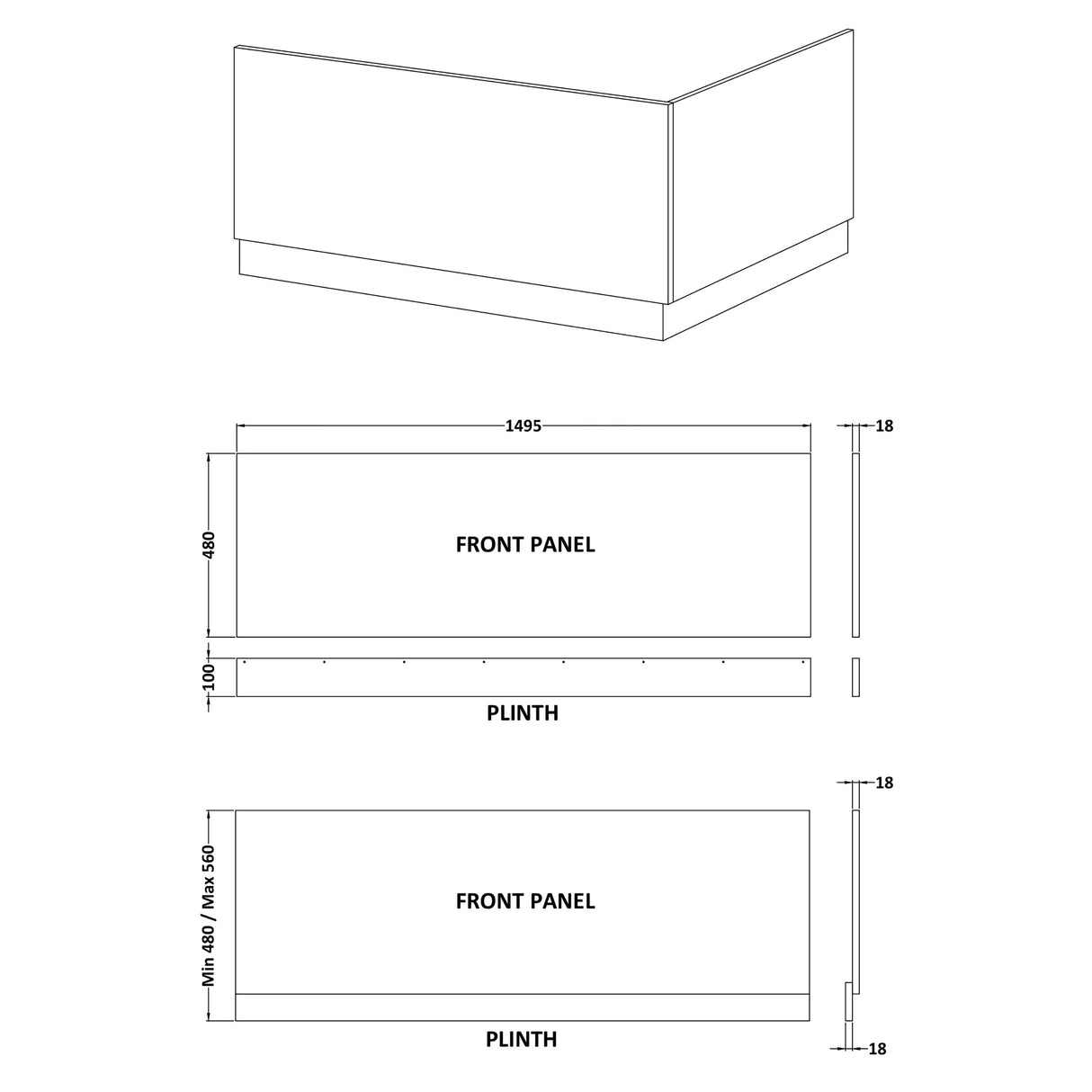 Gloss White MDF Bath Front Panel with Plinth - Choice of Size