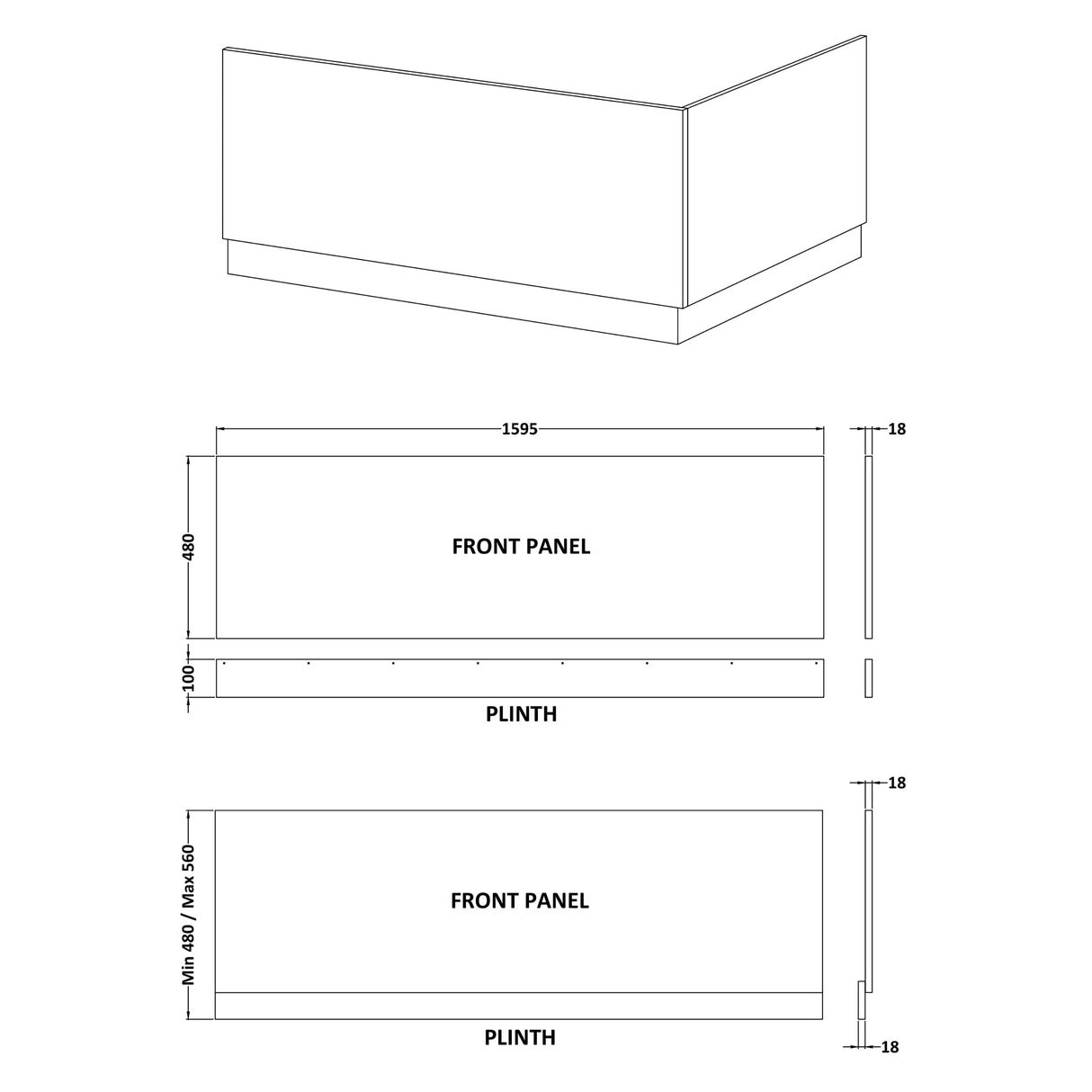 Gloss White MDF Bath Front Panel with Plinth - Choice of Size
