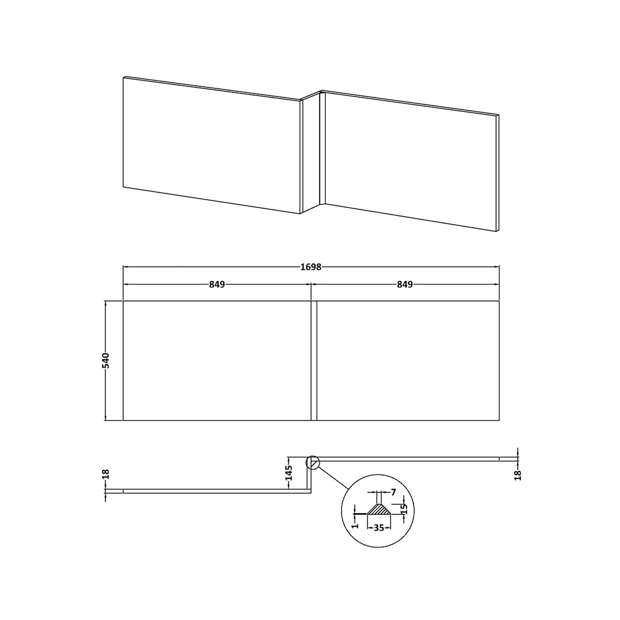 Square L-Shaped Shower Bath Panel - Gloss White