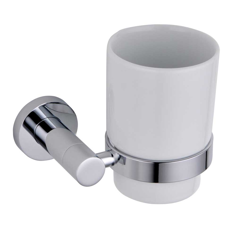 Modern Wall Mounted Tumbler Holder with Ceramic Cup – Chrome, 108 x 98 x 95mm