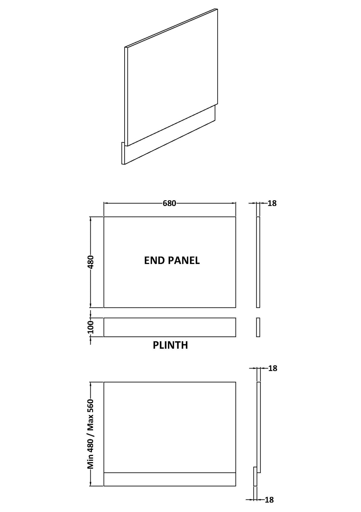 Gloss White MDF Bath End Panel - Choice of Size