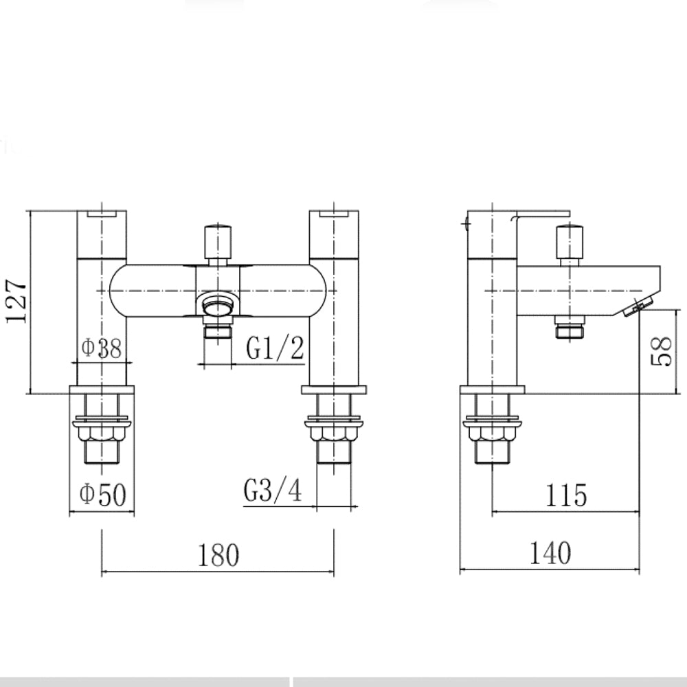 Modern Bathroom Round Deck Mounted Bath Shower Mixer Tap with Kit - Choice of Colour
