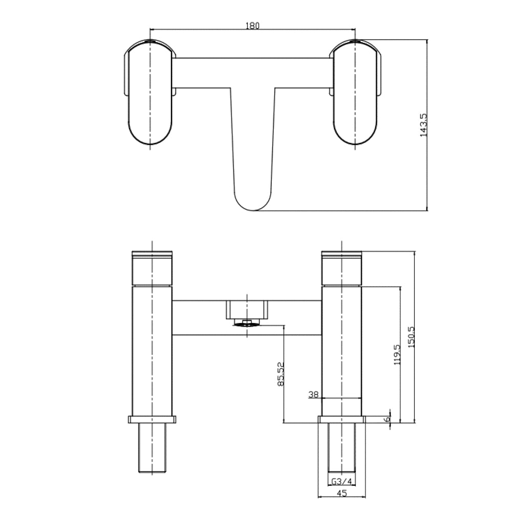 Modern Bathroom Soft Square Deck Mounted Bath Shower Mixer Tap - Chrome