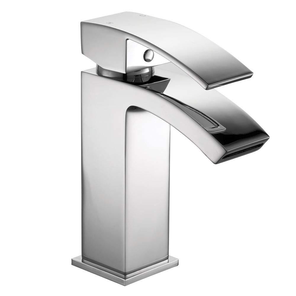 Contemporary Bathroom Curved Spout Basin Mixer Tap with Waste - Choice of Colour