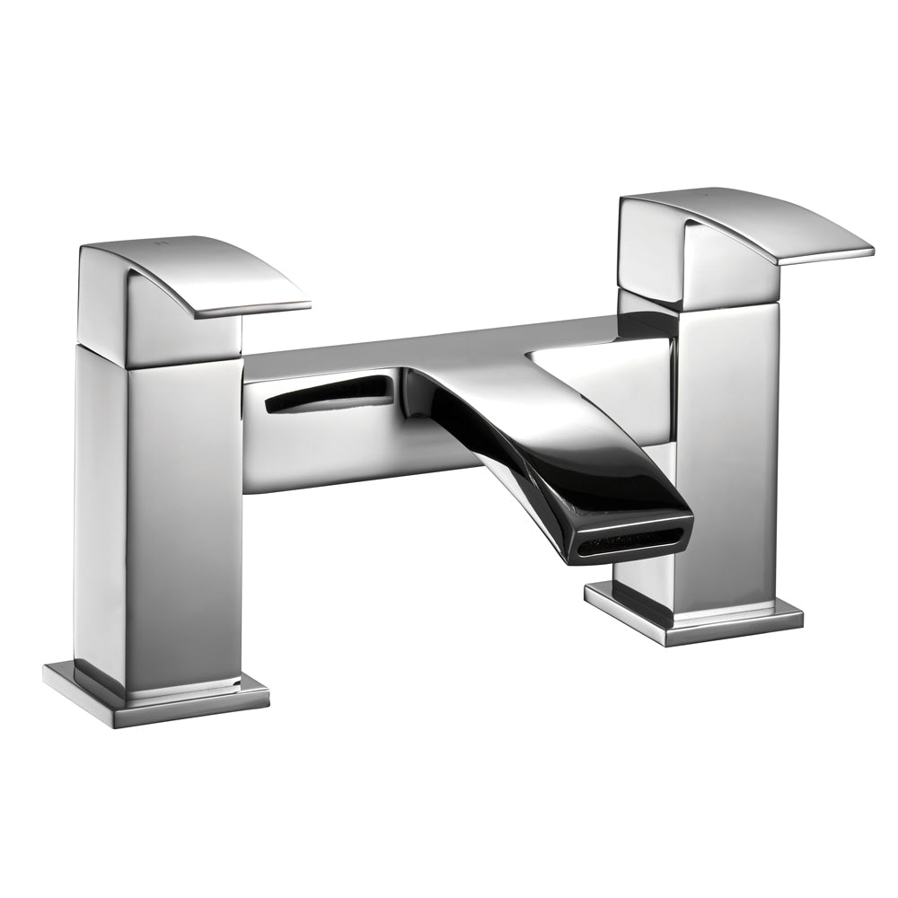 Contemporary Bathroom Curved Spout Deck Mounted Bath Filler Tap - Chrome