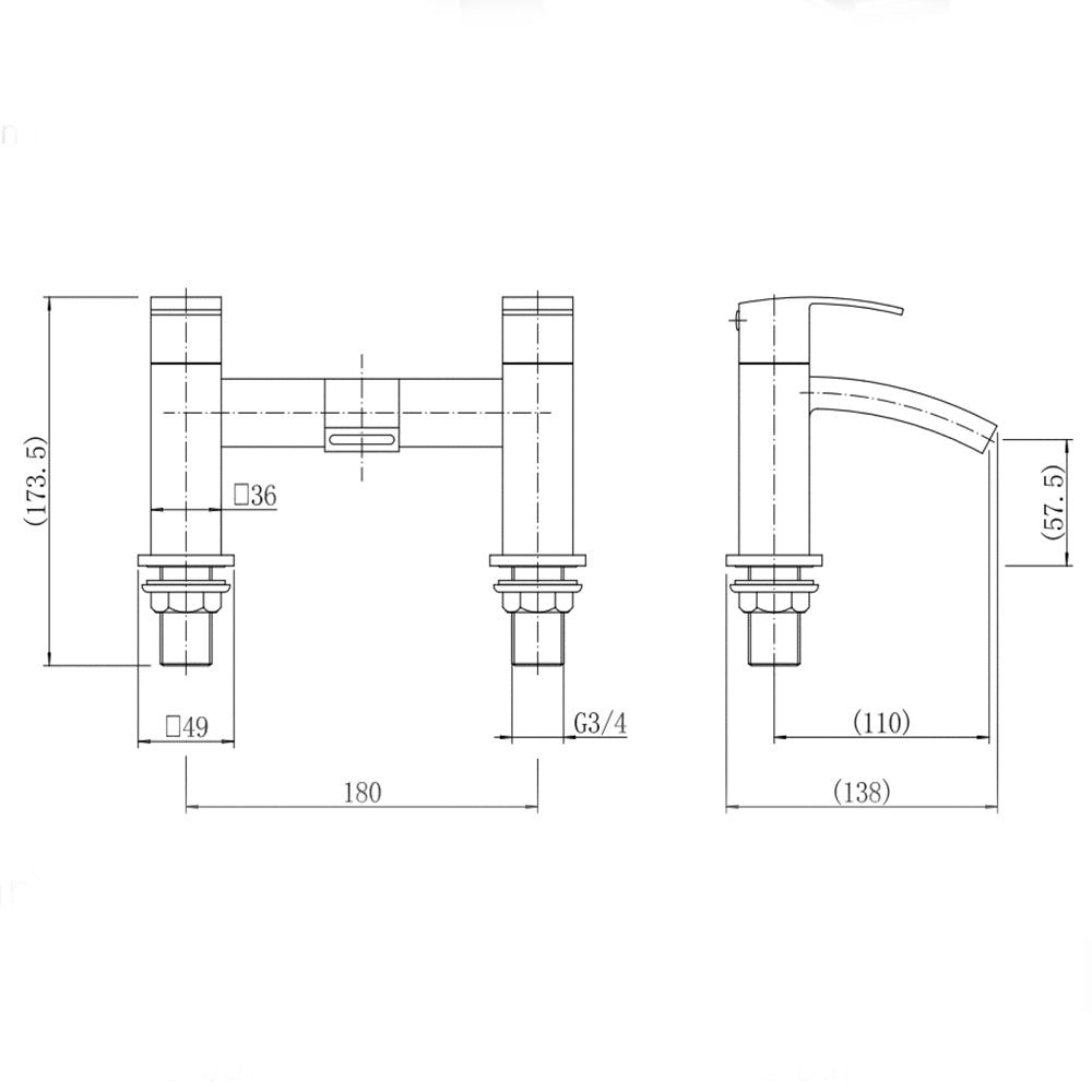 Contemporary Bathroom Curved Spout Deck Mounted Bath Filler Tap - Chrome