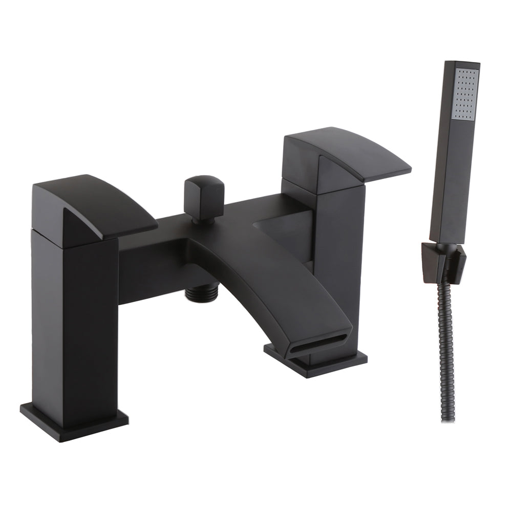 Contemporary Bathroom Curved Spout Deck Mounted Bath Shower Mixer Tap with Kit