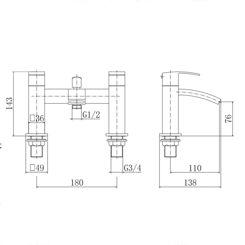 Contemporary Bathroom Curved Spout Deck Mounted Bath Shower Mixer Tap with Kit
