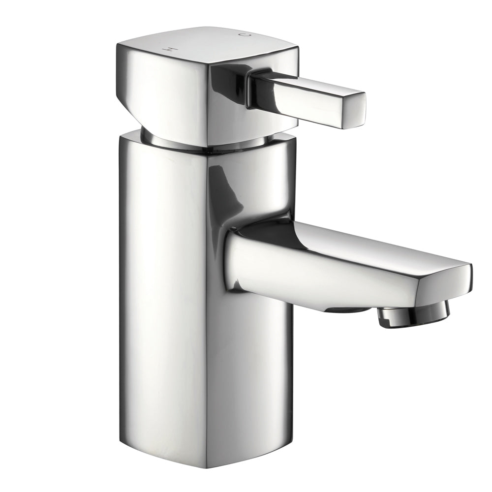Contemporary Bathroom Square Mono Basin Mixer Tap with Waste - Chrome