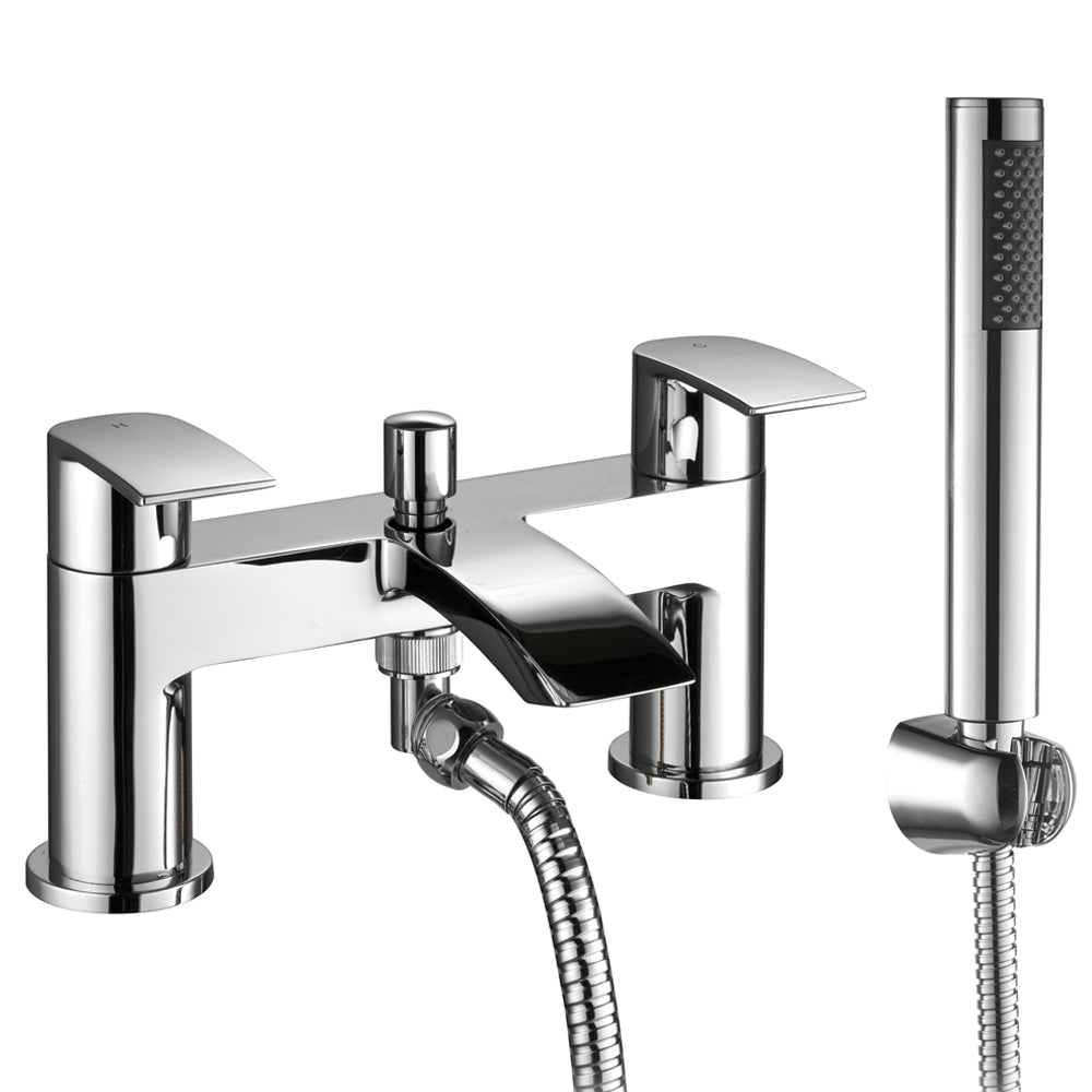 Modern Bathroom Curved Spout Deck Mounted Bath Shower Mixer Tap with Kit - Choice of Colour