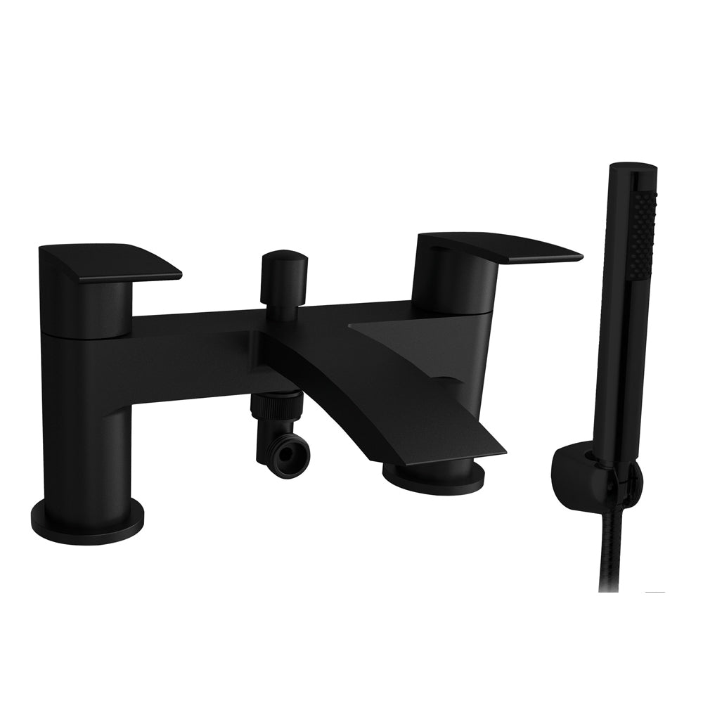 Modern Bathroom Curved Spout Deck Mounted Bath Shower Mixer Tap with Kit - Choice of Colour