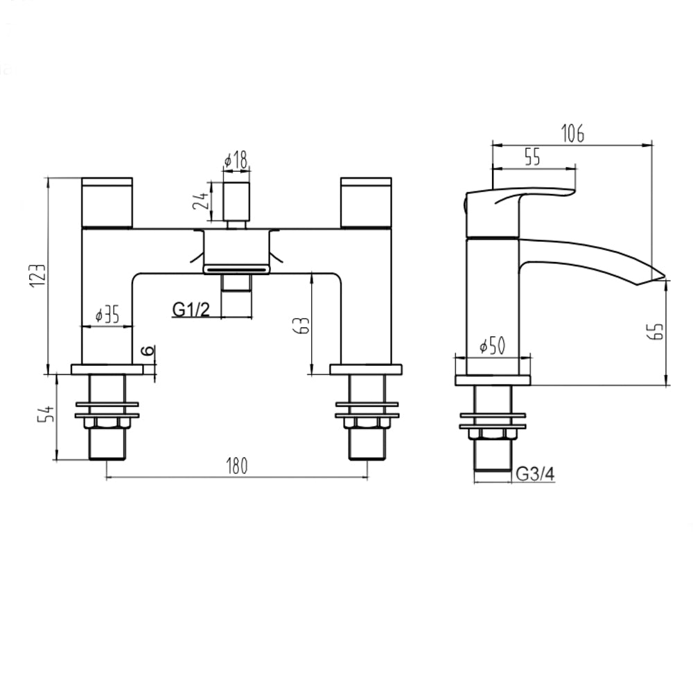 Modern Bathroom Curved Spout Deck Mounted Bath Shower Mixer Tap with Kit - Choice of Colour