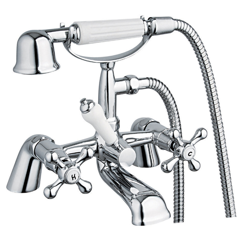 Traditional Bathroom Crosshead and Lever Handle Bath Shower Mixer Tap with Kit - Chrome
