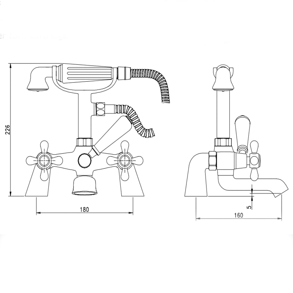 Traditional Bathroom Crosshead and Lever Handle Bath Shower Mixer Tap with Kit - Chrome
