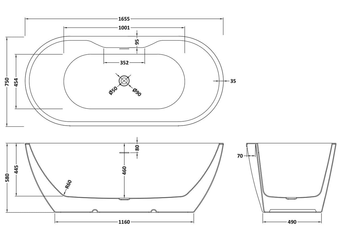 Round Freestanding Boat Bath, White, Choice of Size