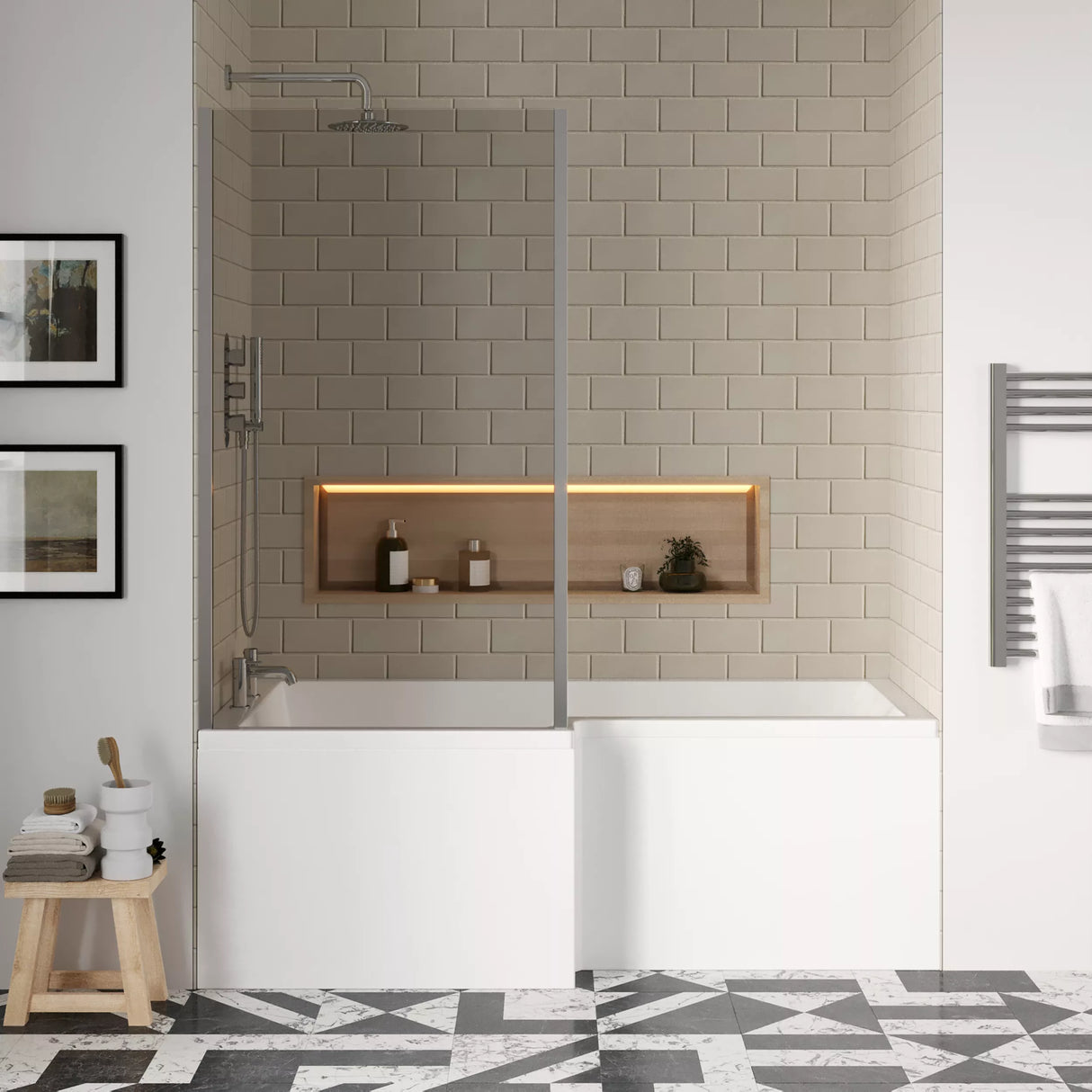 Modern Square Shower Bath - Choose Size and Left or Right Orientation