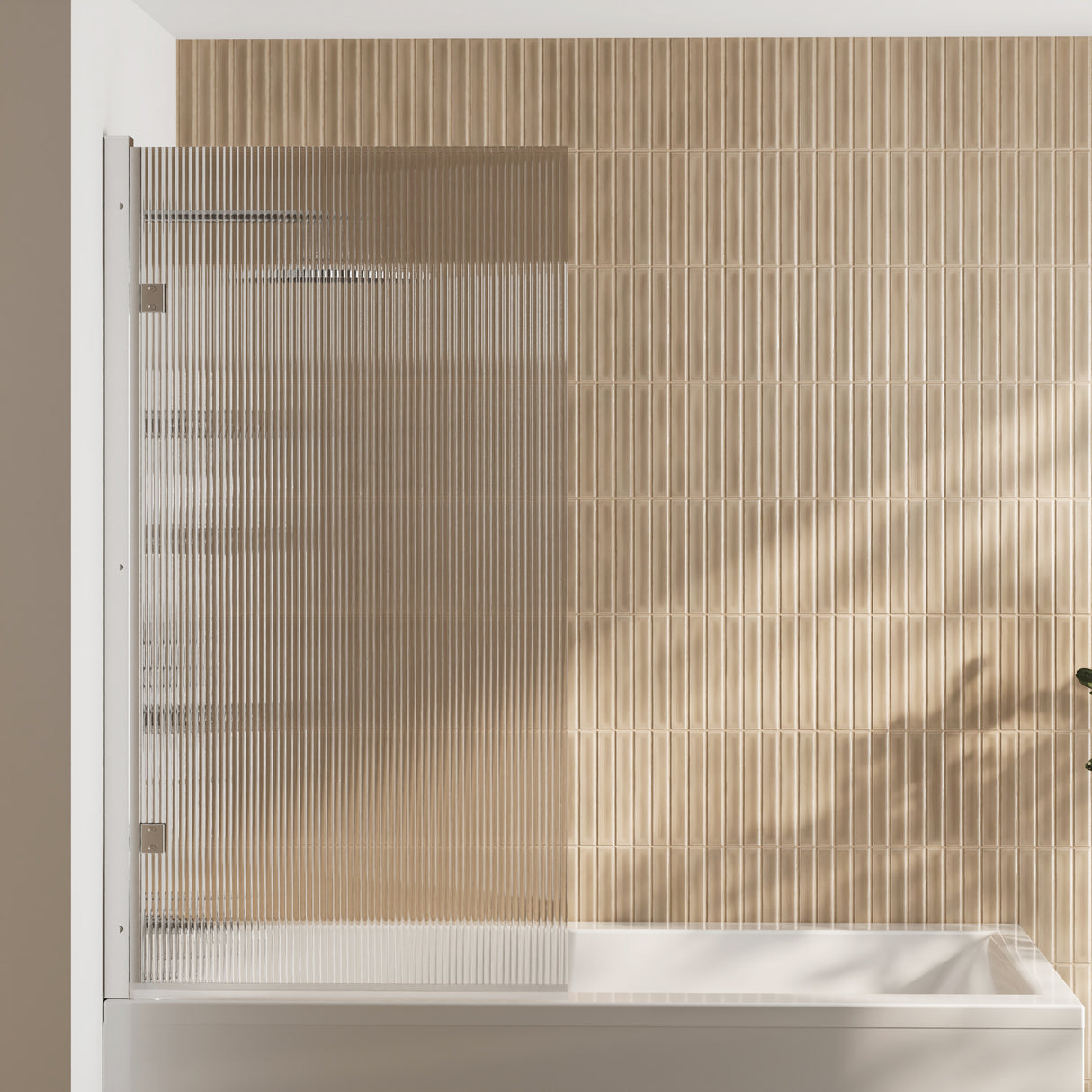 Contemporary 8mm Toughened Safety Glass Square Hinged Fluted Bath Screen - 1520 x 830 x 24mm - Choice of Colour