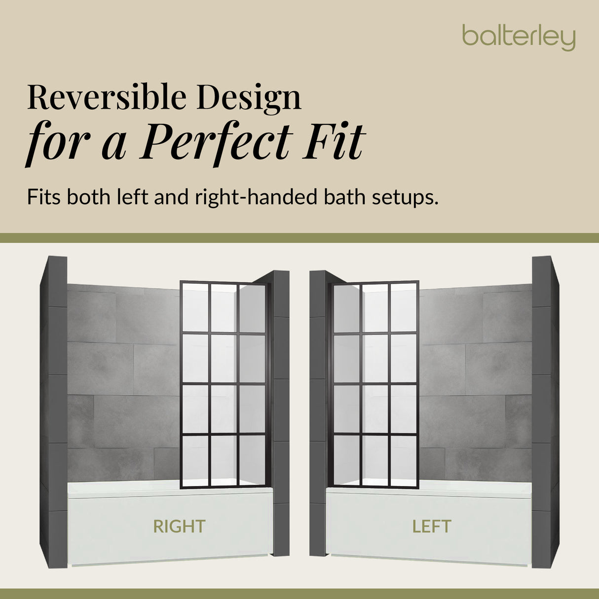 Black Framed Reversible Hinged Shower Bath Screen – 6 mm Toughened Safety Glass, H: 1430 × W: 790 × D: 38 mm