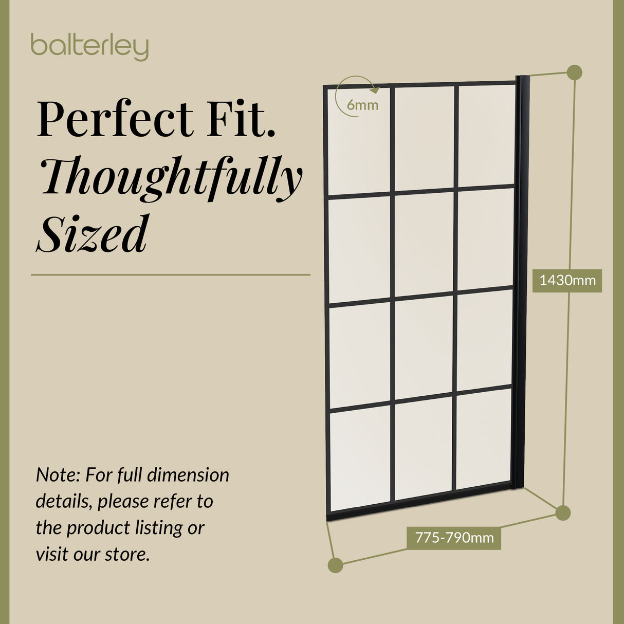 Black Framed Reversible Hinged Shower Bath Screen – 6 mm Toughened Safety Glass, H: 1430 × W: 790 × D: 38 mm