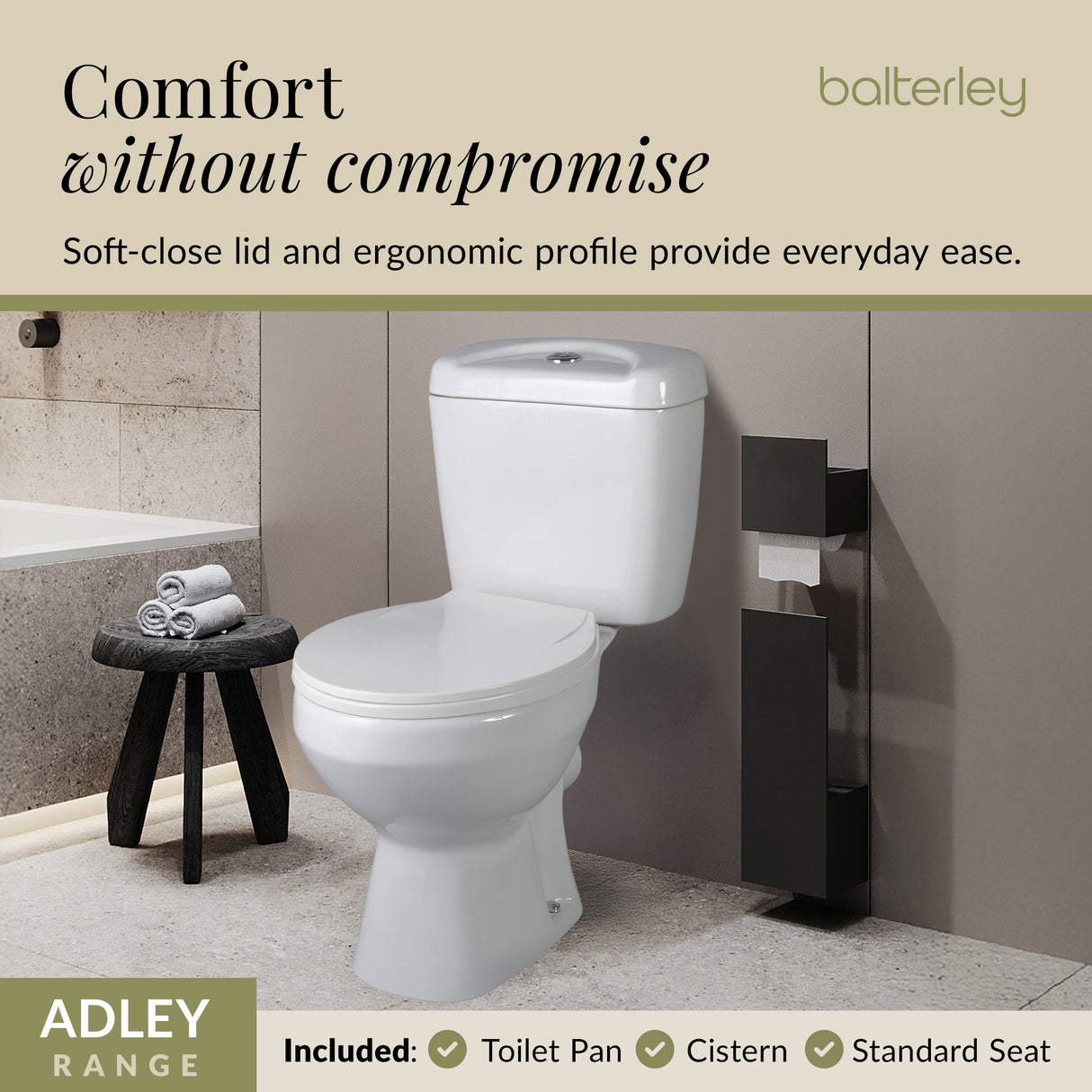 Compact Close-Coupled Toilet & Cistern with Standard Seat – White Ceramic, 748 x 382mm