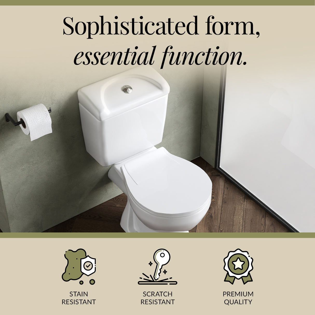 Compact Close-Coupled Toilet & Cistern with Standard Seat – White Ceramic, 748 x 382mm