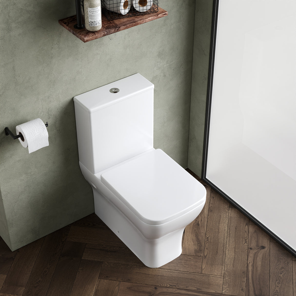 Rimless Flush-to-Wall Close Coupled Toilet with Soft-Close Seat – White