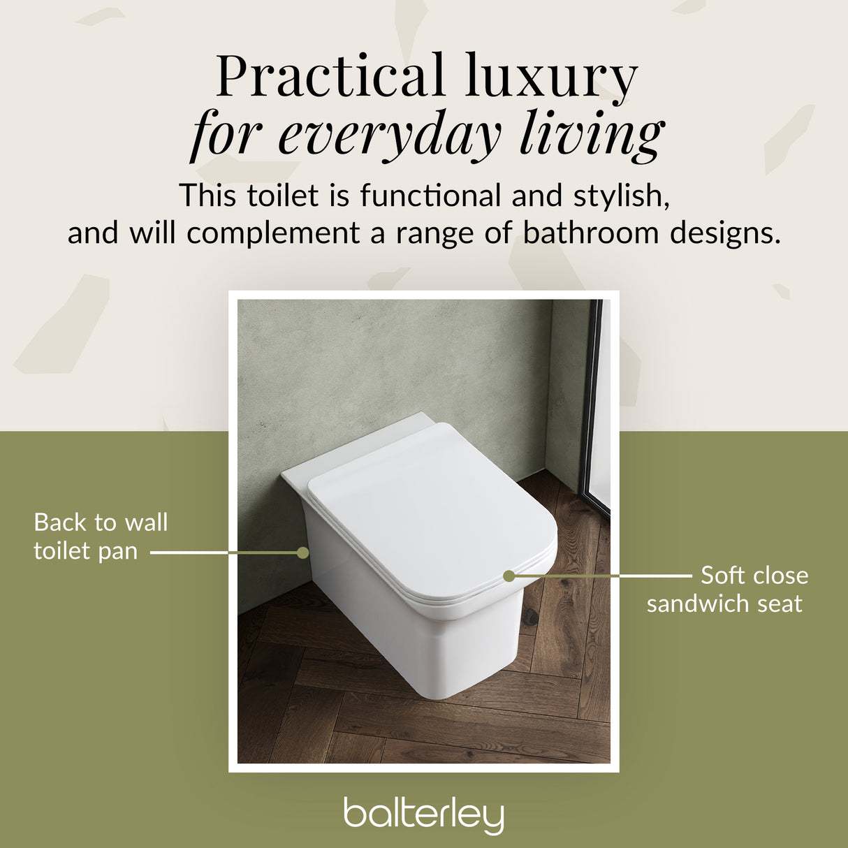 Square Back To Wall Toilet Pan with Soft Close Seat – White, 550mm Projection