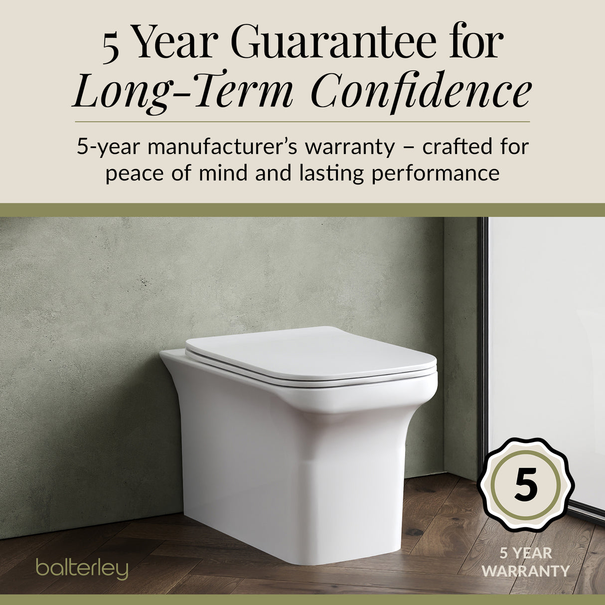 Square Back To Wall Toilet Pan with Soft Close Seat – White, 550mm Projection