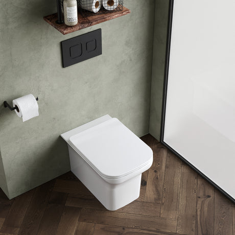 Square Back To Wall Toilet Pan with Soft Close Seat – White, 550mm Projection