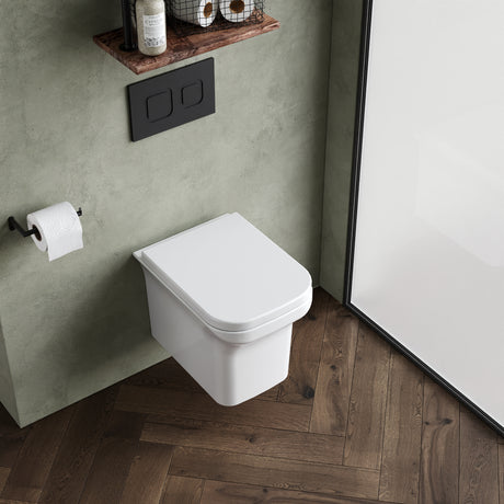 Wall Hung Toilet Pan with Soft Close Seat – White Ceramic WC, 480mm Projection