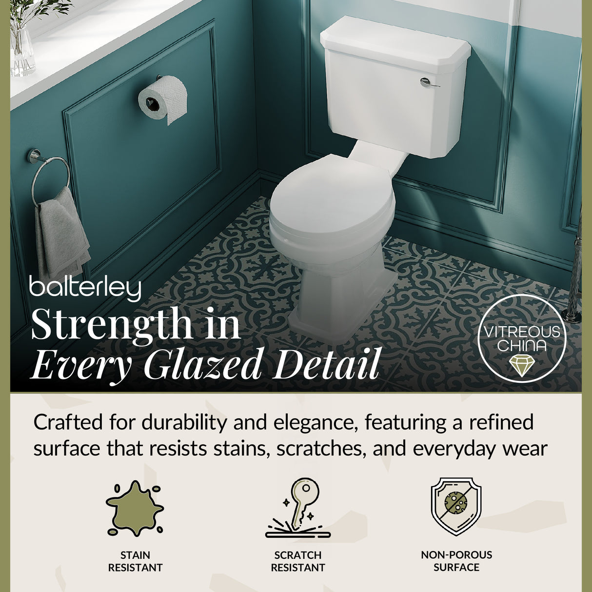 Traditional White Close Coupled Bathroom Toilet with Cistern & Soft Close Seat – 470mm