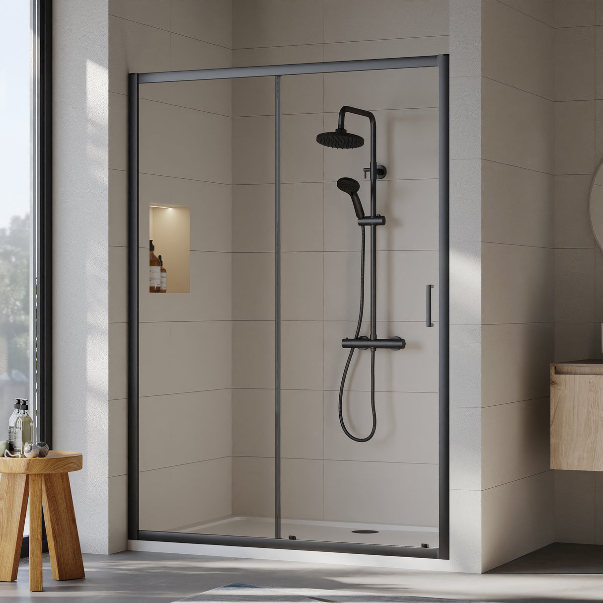 Round Thermostatic Shower Kit with Fixed Head & Adjustable Handset - Multiple Colours Available