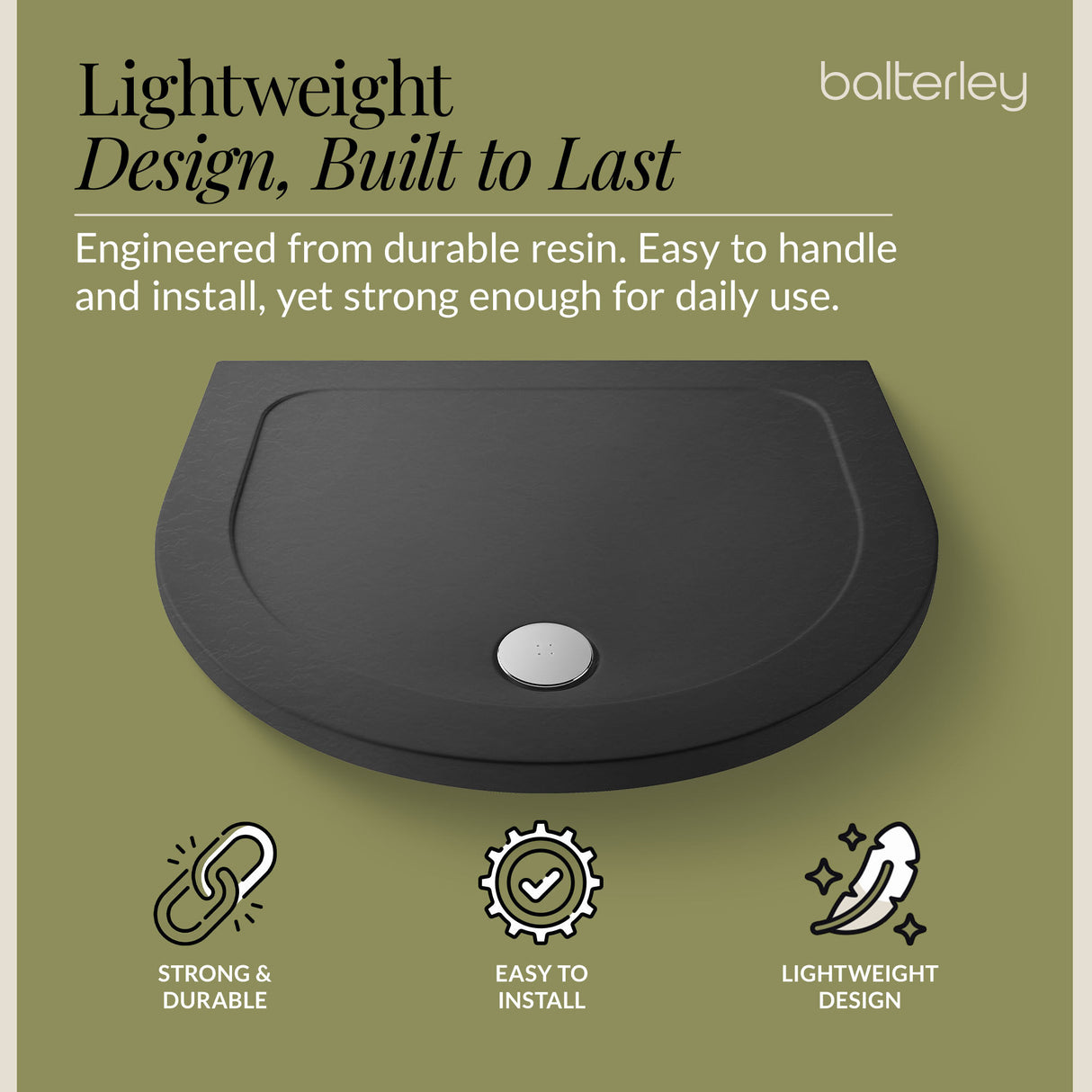 D Shape Shower Tray - 1050mm - Available in White and Slate Grey