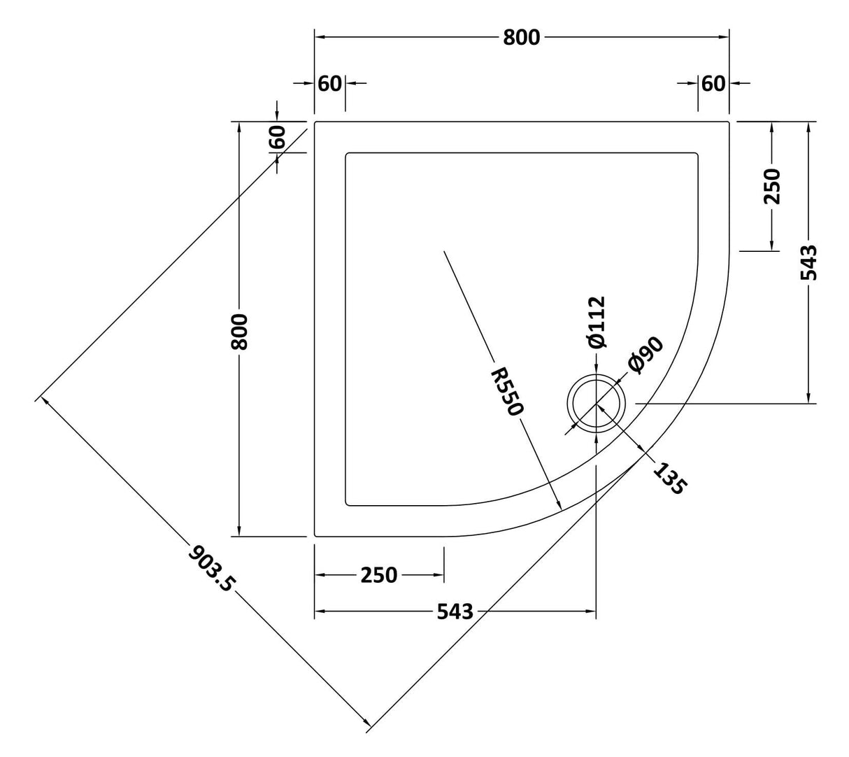Slip Resistant Slimline Quadrant Shower Tray - 800mm or 900mm