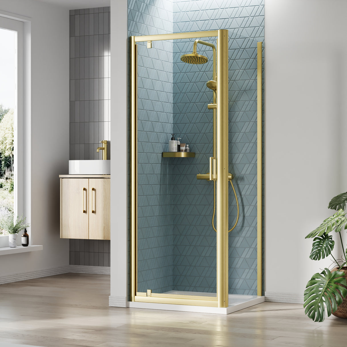 Pivot Shower Door, Side Panel and Shower Tray - Choice of Size and Finish