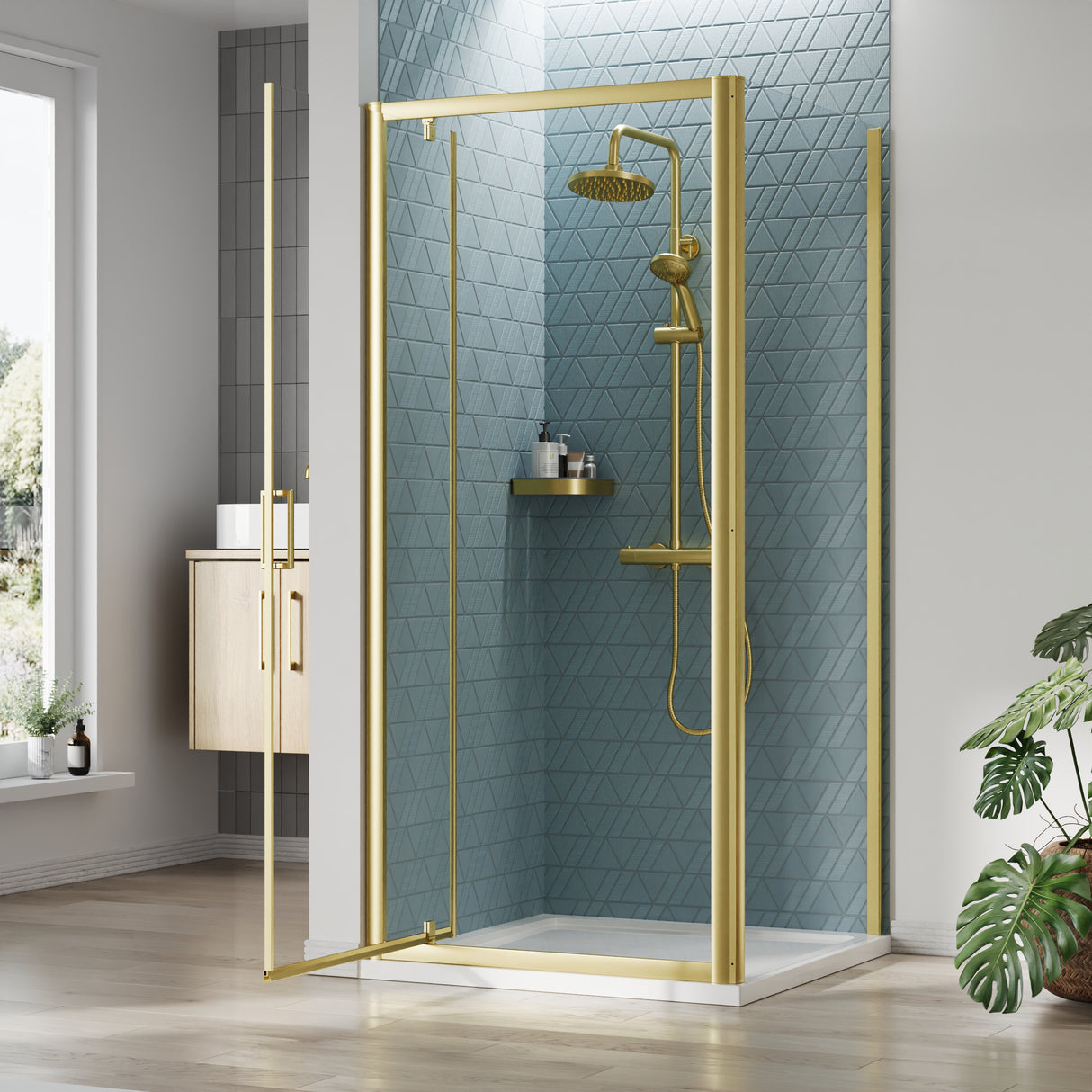 Pivot Shower Door, Side Panel and Shower Tray - Choice of Size and Finish