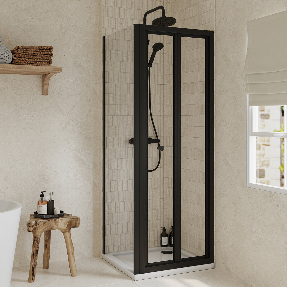 Bi-Fold Shower Door, Side Panel and Shower Tray - Choice of Size and Finish