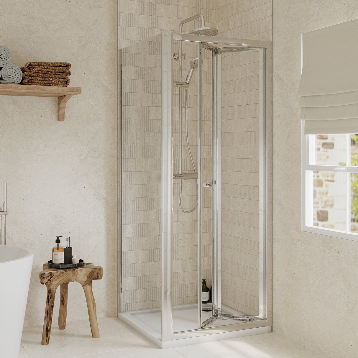 Bi-Fold Shower Door, Side Panel and Shower Tray - Choice of Size and Finish