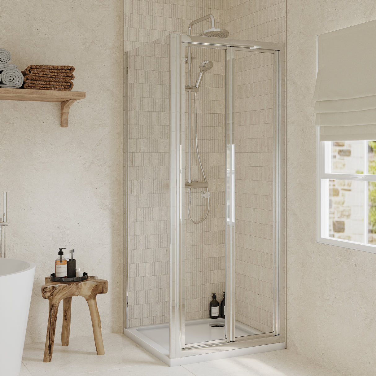 Bi-Fold Shower Door, Side Panel and Shower Tray - Choice of Size and Finish