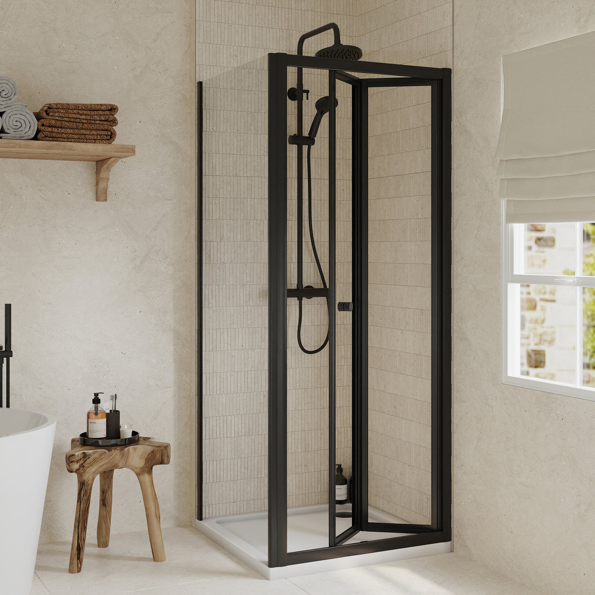 Bi-Fold Shower Door, Side Panel and Shower Tray - Choice of Size and Finish