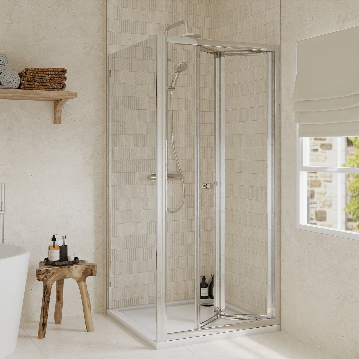 Bi-Fold Shower Door, Side Panel and Shower Tray - Choice of Size and Finish