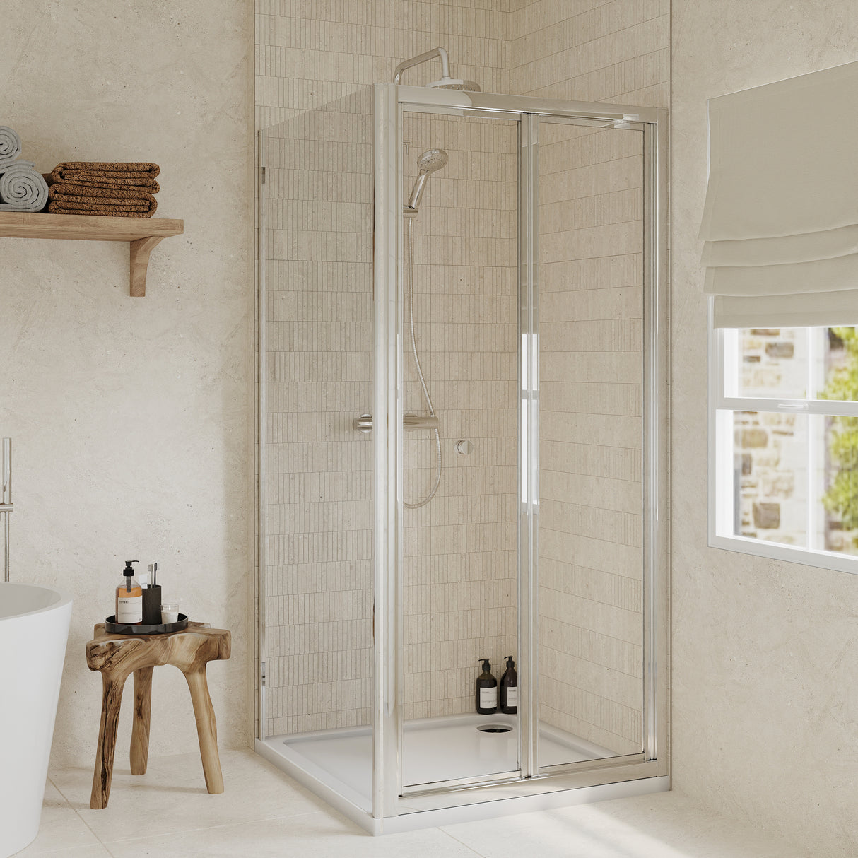 Bi-Fold Shower Door, Side Panel and Shower Tray - Choice of Size and Finish