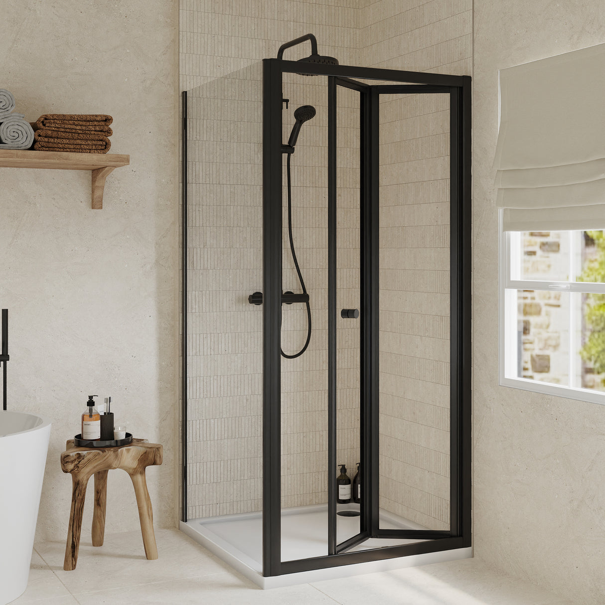 Bi-Fold Shower Door, Side Panel and Shower Tray - Choice of Size and Finish