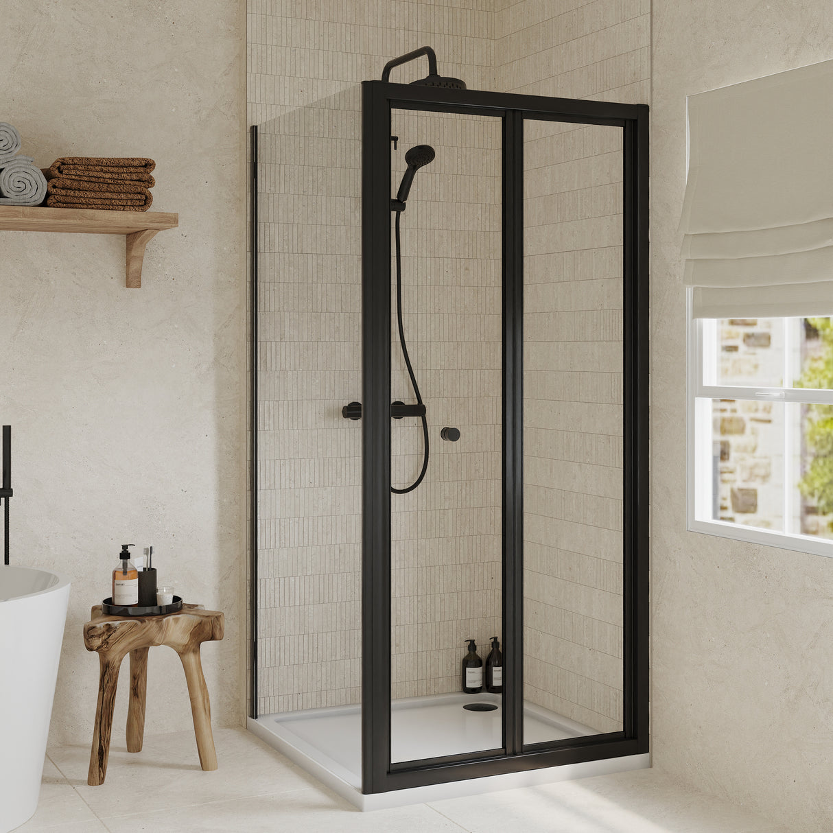 Bi-Fold Shower Door, Side Panel and Shower Tray - Choice of Size and Finish