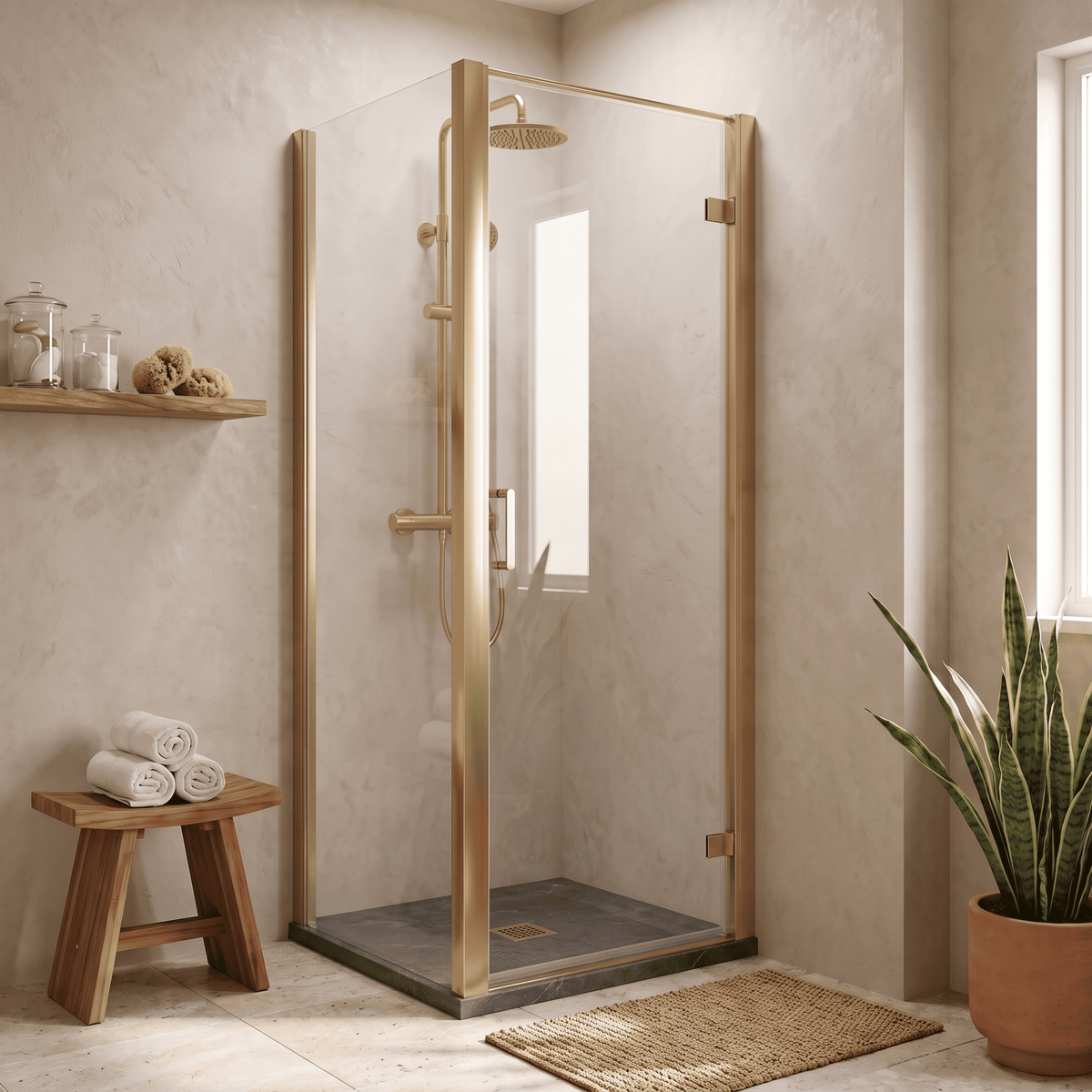 8mm Toughened Safety Glass Hinged Shower Door, Side Panel and Slimline Shower Tray - Choice of Size and Finish