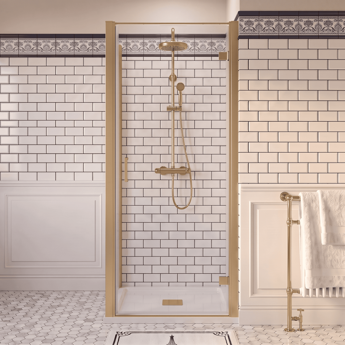8mm Toughened Safety Glass Hinged Shower Door, Side Panel and Slimline Shower Tray - Choice of Size and Finish