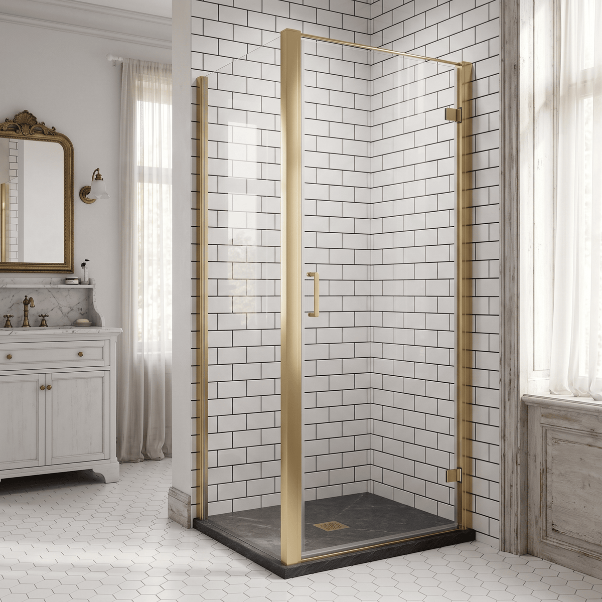 8mm Toughened Safety Glass Hinged Shower Door, Side Panel and Slimline Shower Tray - Choice of Size and Finish