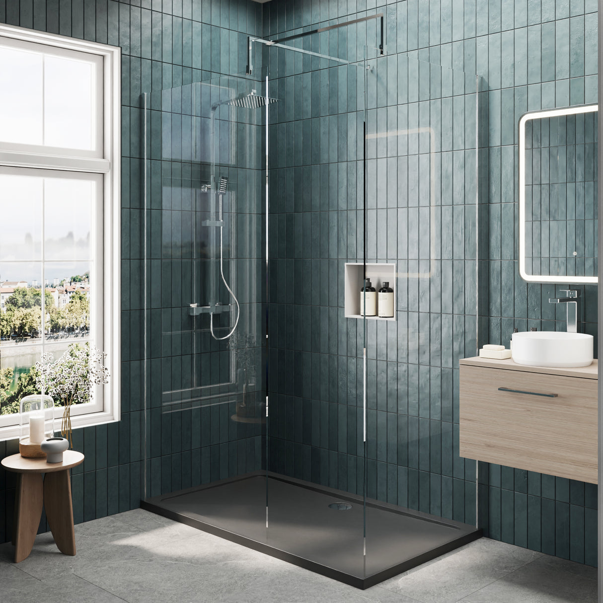 8mm Glass Walk In Wetroom Screens and Shower Tray - Choice of Size and Finish