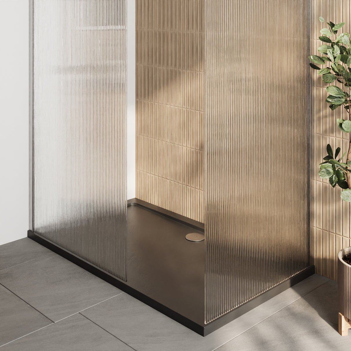 Fluted Glass Walk In Wetroom Screens and Shower Tray - Choice of Finish