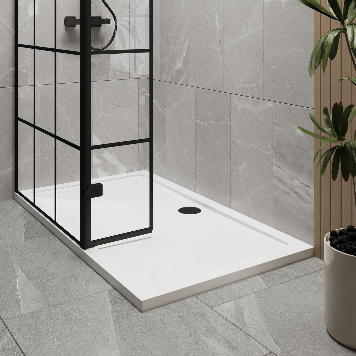 8mm Glass Walk In Wetroom Screen and Hinged Return Screen with Black Framed Design - Choice of Size